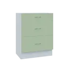 MS - 6Z33 spodní skříňka, 3-zásuvková, 908x654x600, korpus bílý, čílka šedo-zelinkavá